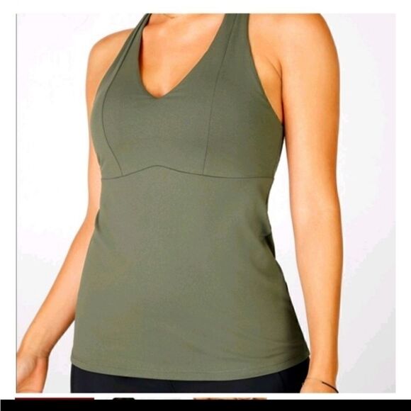 Fabletics New Mila Built In Bra & Back Pocket Tank Olive Green Size medium NWT - Picture 2 of 7